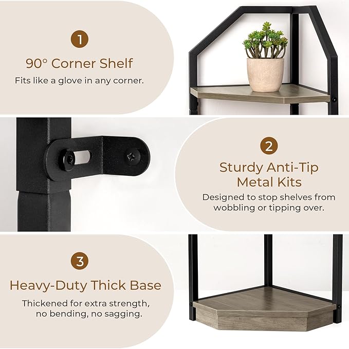 5 Tier Corner Wall Shelf Stand, 70" Metal Corner Shelves Bookshelf Display Shelf for Living Room Decor, Tall Plant Stand Multi Unit Organizer, Standing Shelf for Bedroom,Bathroom,Small Space (Grey)