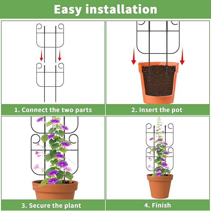 Garden Trellis for Climbing Plant, Adjustable Height Tower Potted Cages for Flowers Fruits Vegetable Vines Indoor & Outdoor, Rustproof Metal Pothos Plant Climbing Support