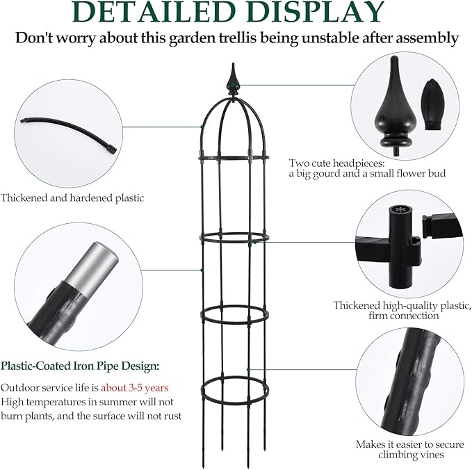 WellSign Obelisk Trellis for Climbing Plants Outdoor 6.6ft, Garden Tower Trellis for Potted Plants Indoor with Twist Tie, Clips and Butterflies Rustproof Coated Metal Support for Vines Rose 2Pack
