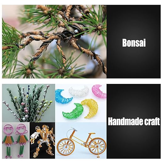 Bonsai Tool Kit - Aluminum Wire (1mm, 1.5mm, 2mm) - Black - 10M Rolls - Kit Includes Wire Cutter, Mesh Pads - Part Number: 15GD919