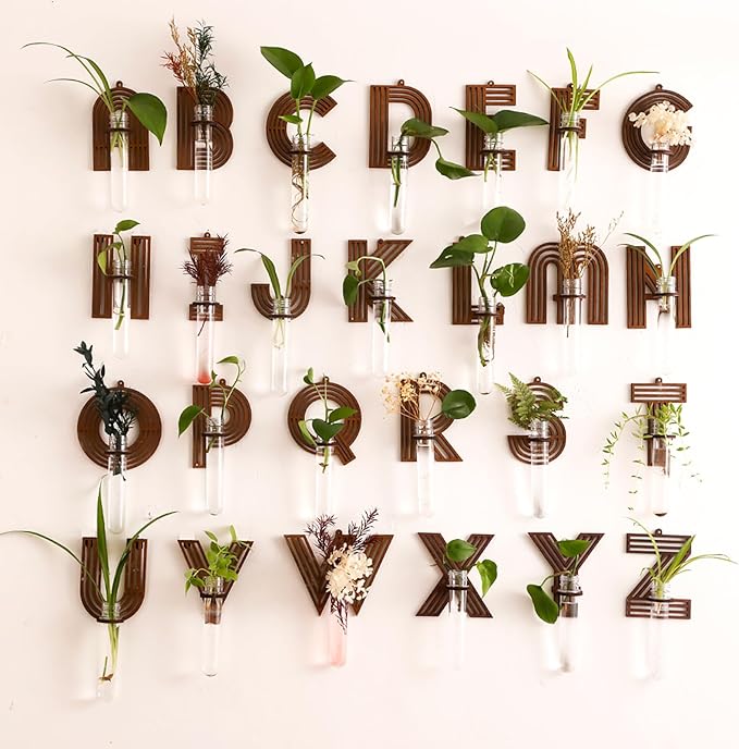 Wood Letter Wall Propagation Station Lightweight Decorative Plant Holder for Small Cuttings, Letter X Removable Adhesive Wall Decor for Bedroom, Nursery, Office