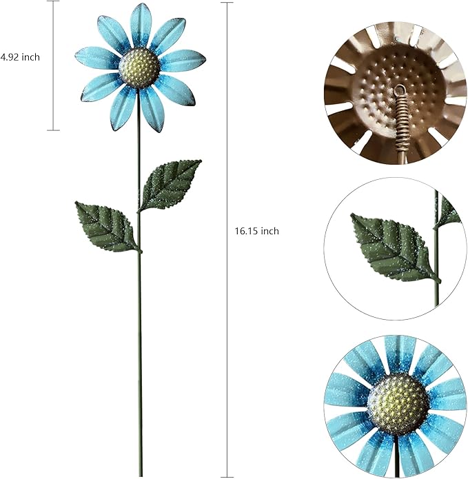 HUTHDAK Metal Flowers for Outside,8 Pack 16.15" Decorative Garden Stakes with Swaying Flowers Head Yard Art,Spring Garden Decor for Lawn, Pathway & Garden