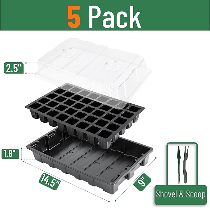 Mr. Pen- Seed Starter Tray Kits, 5 Set, Total 200 Cells, Durable Plant Germination Trays with Humidity Vented Domes and Bases, Ideal for Seed Starting, Indoor Gardening and Greenhouse