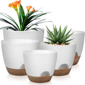 QRRICA Plant Pots 10/9/8/7.5/7 Inch Self Watering Pots, Set of 5 Plastic Planters with Drainage Holes and Saucers,Plastic Flower Pots,Nursery Planting Pot for Indoor Out Door Plants（White）