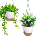 Vanslogreen Hanging Planters for Indoor Outdoor Plants, 2 Pack Self Watering Hanging Pot with Drainage Holes & Removable Tray (White, 6'')