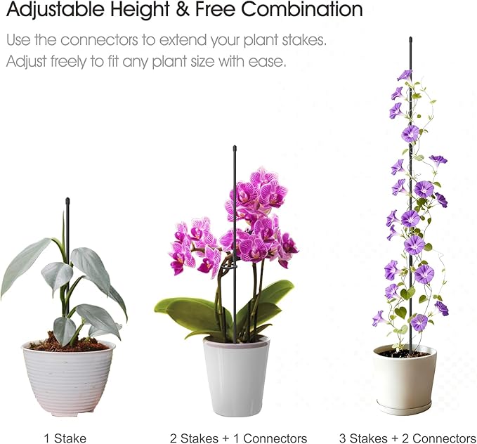 Plant Stakes for Indoor Plants, RIFNY 14 Inch Plant Support Stakes with Clips, Tall Adjustable Plant Sticks for Indoor Monstera Tomato Orchid Potted Plants Flower (10 PCS, Black)