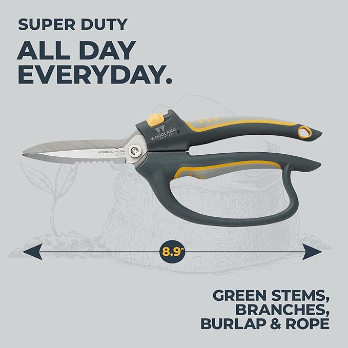 Woodland Tools Utility Snips – Super Duty Garden Snips with Serrated Trimming Scissors, Knife Edge, Wire and Twine Cutter, Stainless Steel Construction, Sheath Included – Plant Scissors for Yard Work