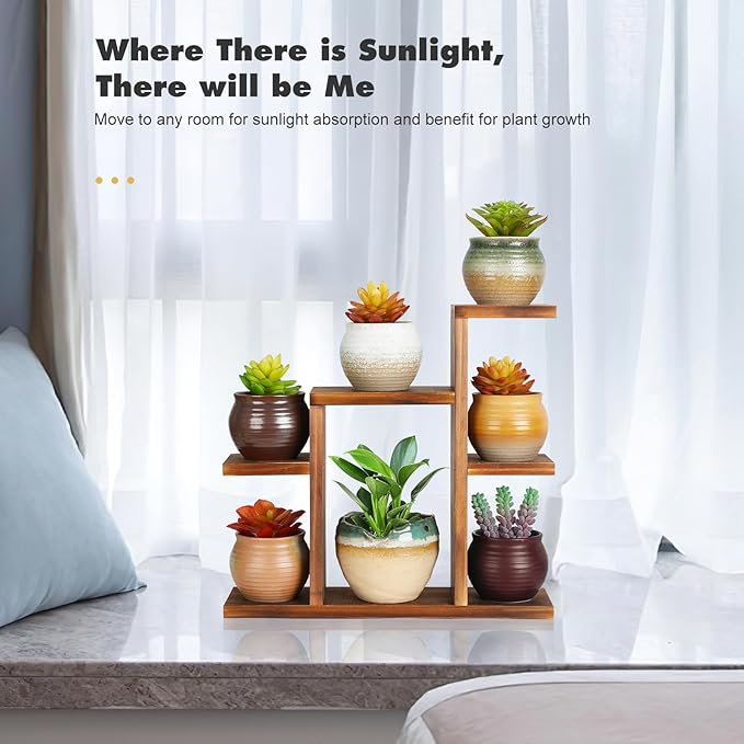 Small Desk Plant Stand 7 Tiers Window Sill Plant Shelf Tabletop Succulent Stand Wood Desktop Flower Pot Stand Holder Plant Rack for Windowsill Desktop Window Ledge Countertop Narrow Space