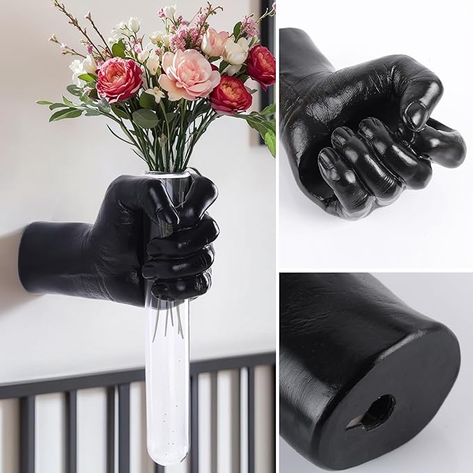 Hand Wall Vase,Black Hand Sculpture for Kinetic Art,Unique Wall Spooky Mounted Planter Decor, Hanging Vase for Unique Decoration in Living Rooms, Entrance and Room,Palmistry vase Statue (Black)