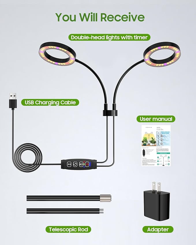 Grow Lights for Indoor Plants Full Spectrum, LED Plant Light with Metal Base, Plant Growing Lamps with Timer 3/9/12H, 3 Color Modes, 6 Brightness Levels, 25-38'' Adjustable Height