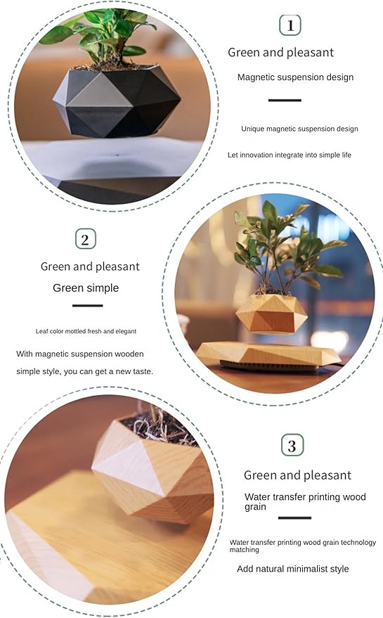 Levitating Plant Pot Air Bonsai & Air Plants Magnetic Floating Planter for Succulents Home Office Desk Decor