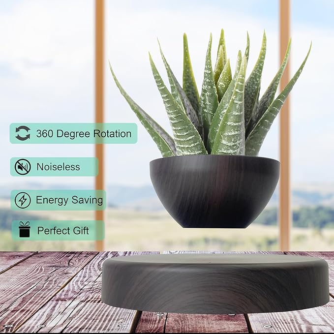 Magnetic Levitatng Plant Pot, Floating Plant Pot, Small Bonsai Pot for Succulent, Levitating Decoration for Home Office(Dark Brown)