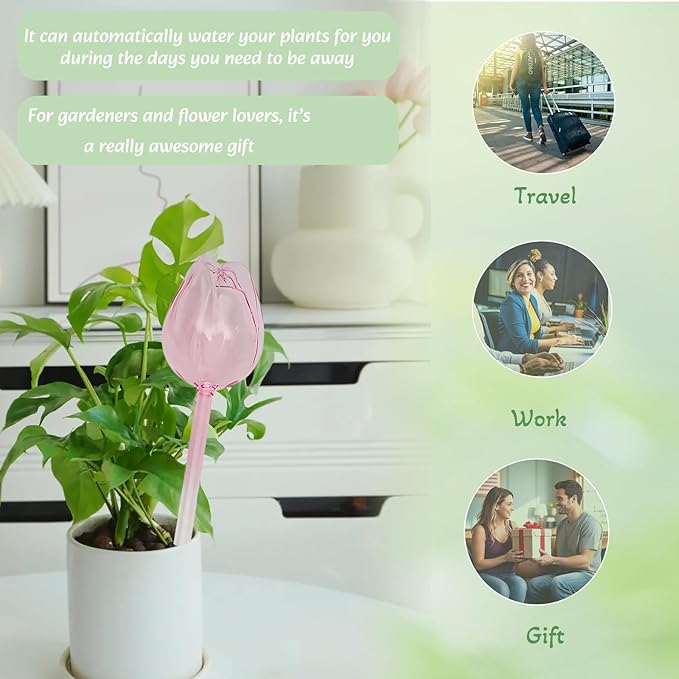 2 Pack Glass Plant Watering Globes, Self Watering Planter Insert Devices, Automatic Watering Bulbs for Indoor Plants, Plant Accessories, Flower Water Tubes, Water Plants Spikes While Away