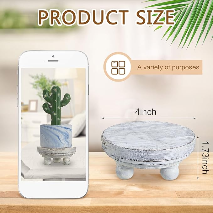Yalikop Set of 2 Mini Wood Risers for Decor Round Wooden Riser Small Wooden Stool Display Stand Farmhouse Rustic Wood Pedestal for Plant Pot Tiered Tray Decor Cake Food Collection Display(White)