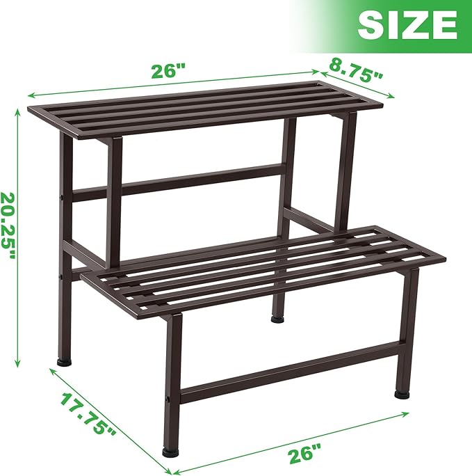 Dipion Metal Plant Stand Outdoor Plant Shelf Indoor,2 Tier Heavy Duty Ladder Plant Stands for Multiple Plants,26" L x 20.25" H x 17.75" W,Coffee