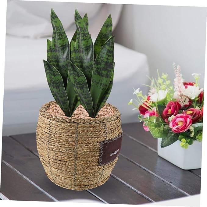 Luxshiny Handwoven Straw Wicker Basket Planter Flower Pot Decorative Storage Holder for Indoor Outdoor Garden Balcony, Medium Large Woven Rattan Plant Container