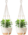 35 Inch Macrame Plant Hanger Indoor with Wood Beads and No Tassels,Strong Hanging Planter Flower Pot Holder for Indoor Outdoor Boho Home Decor,Set of 2,Ivory(Pots Not Included)