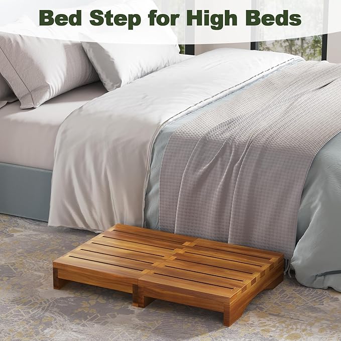 Acacia Wood Platform Step Stool, 3.5" Height Wooden Steps for Outdoor Use, Bed One Step Platform for Adults/Elderly, Non-Slip Prefab Porch Steps for Outside
