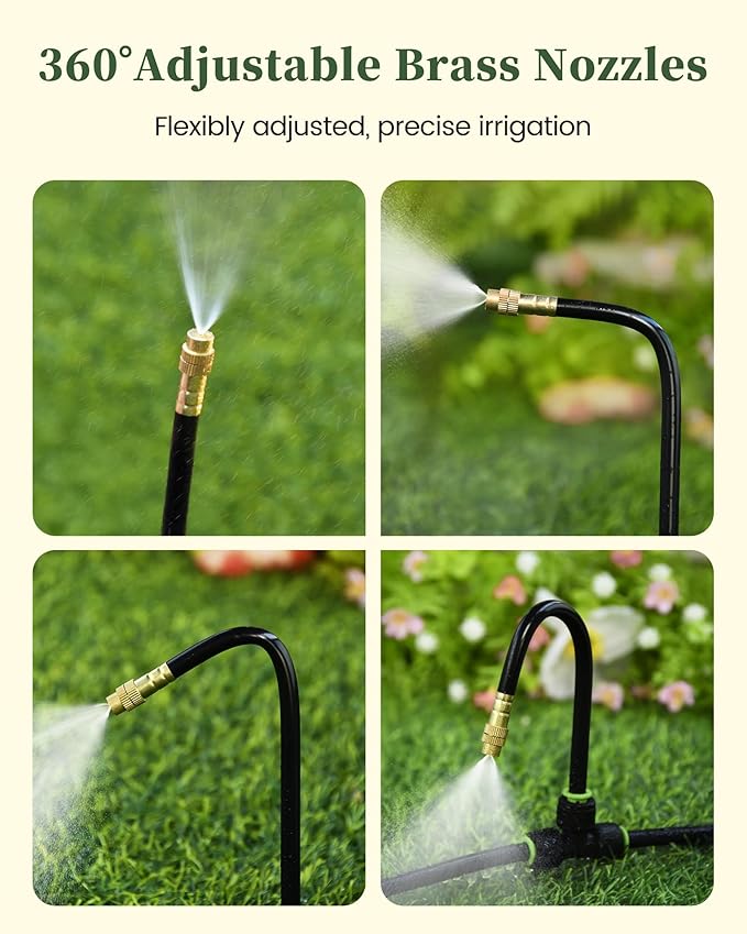 RAINPOINT Drip Irrigation System, No Pipe, only 6pcs Adjustable Copper Nobbles for Greenhouse, Lawn, Raised Beds, Outdoor Plants, Compatible with 1/4" Irrigation Tubing