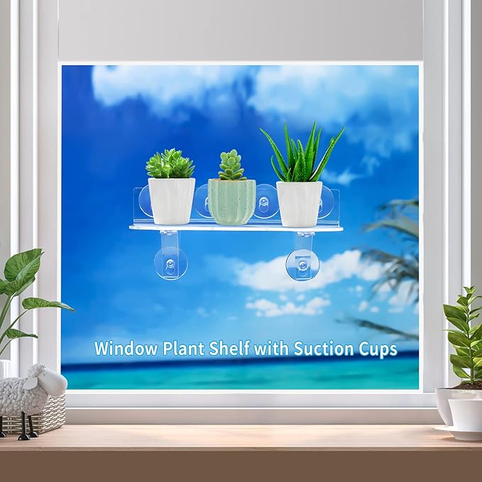 15 Inch Suction Cup Shelf for Plants Window, 6IN Extra Wide with Load-Bearing Brackets Window Shelf for Plants, Acrylic Sill Extender for Growing Herbs, Micro Vegetables, Succulents, Clear-1
