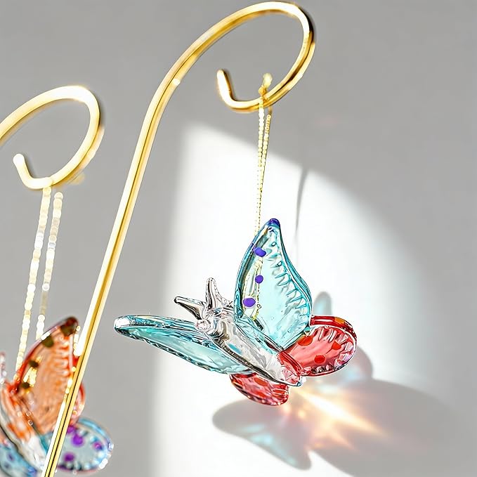 HDCRYSTALSGIFTS 4pcs 1.5'' Colorful Butterfly Plant Stakes Blown Glass Butterflies with 13.5'' Tall Garden Stakes for Flower Arrangements, Indoor Outdoor Plant Accessories, Home Tea Party Wedding