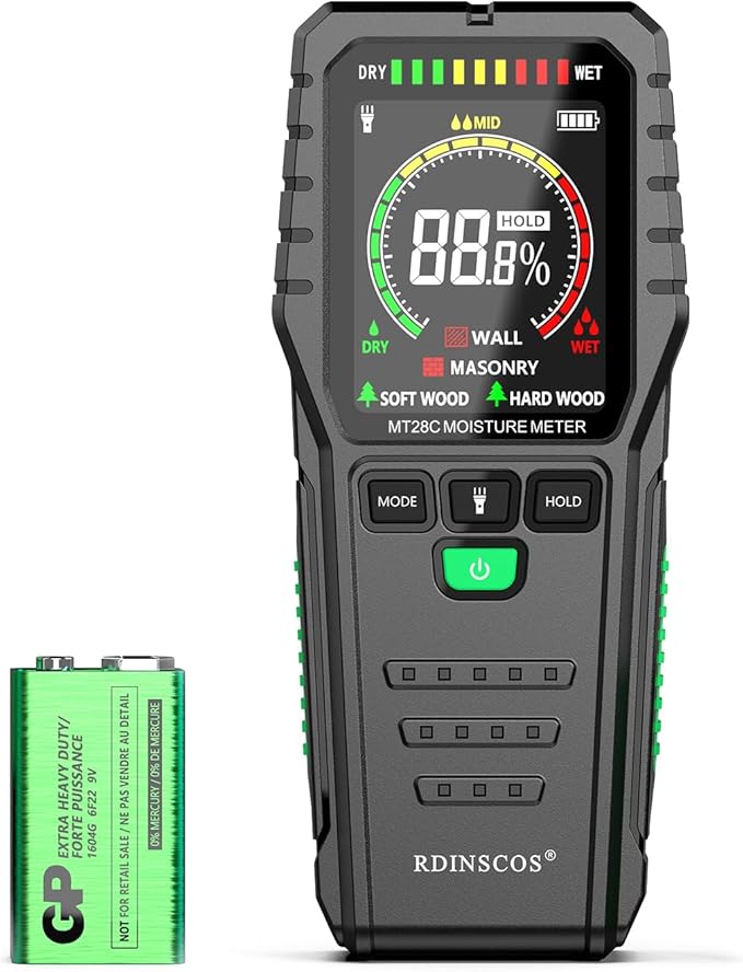 Pinless Moisture Meters Non-Invasive Digital Wood Moisture Tester Water Leak Detector for Wall,Lumber, building,Firewood,Humidity Tester (Black)