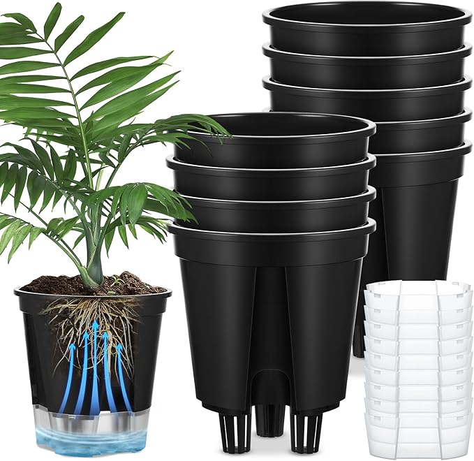 Wonderjune Self Watering Pots for Indoor Plants with Deep Reservoir and High Drainage Holes for Outdoor Plants and Flowers, Bare Root Planter(5.91'',Black,9 Pcs)