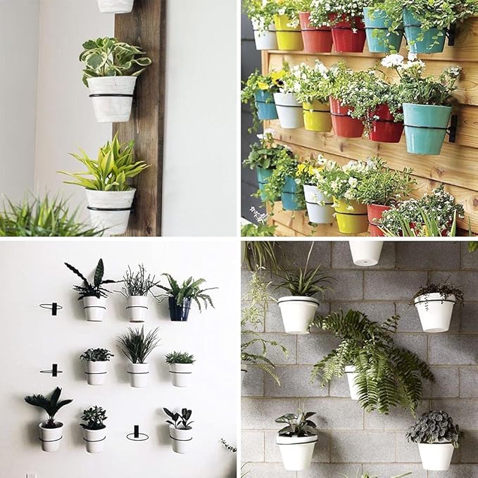 Sivya 6 Pack 6in Flower Pot Holder Ring Wall Mounted Metal Planter Hooks Hangers (6, 6")