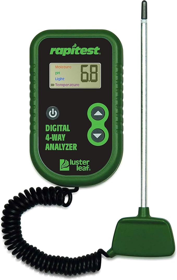 Luster Leaf Rapitest 4-Way Digital Soil Analyzer for pH, Moisture, Temperature, and Light – Designed and Engineered in the USA