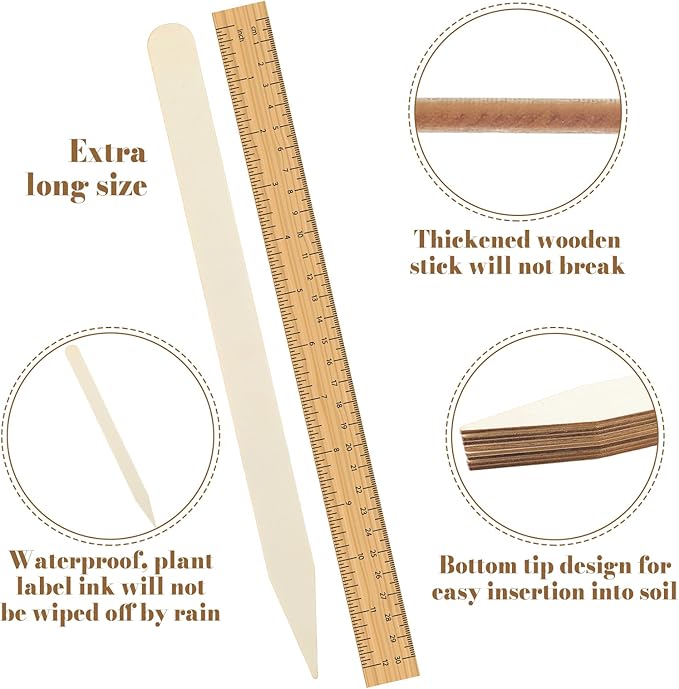 Weysat 50pcs Wooden 12 Inch Plant Labels with Marker Waterproof Garden Markers Tags Garden Labels Sticks Wooden Plant Sign Stakes Sticks with Pen for Seed Pot Herbs Flowers Vegetables