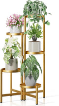 Gold Stand Plants, 5 Tiered Plant Stand Indoor for Multiple Large Planter, Tall Heavy Duty Adjustable Folding Rack with Rustproof 7.9 Inch Wide Tray, Plant Shelf for Corner - GoldDisk