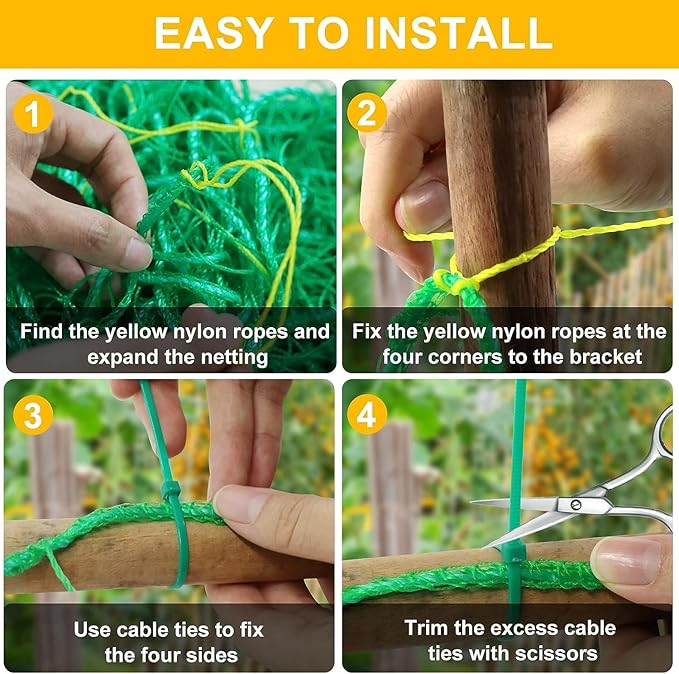 Garden Trellis Netting for Climbing Plants Outdoor, 6.6x16.4 FT Plant Netting for Cucumber, Tomato, 27 Strands Trellis Net with 4x4 Inch Mesh as Vegetable Netting for Grape, Bean, Pond