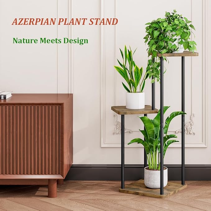 AZERPIAN 3 Tier Plant Stand Indoor Metal Plant Shelf for Multiple Plants Corner Flower Holders for Living Room Balcony Bedroom Patio Garden, Black (Black, 3 tier)