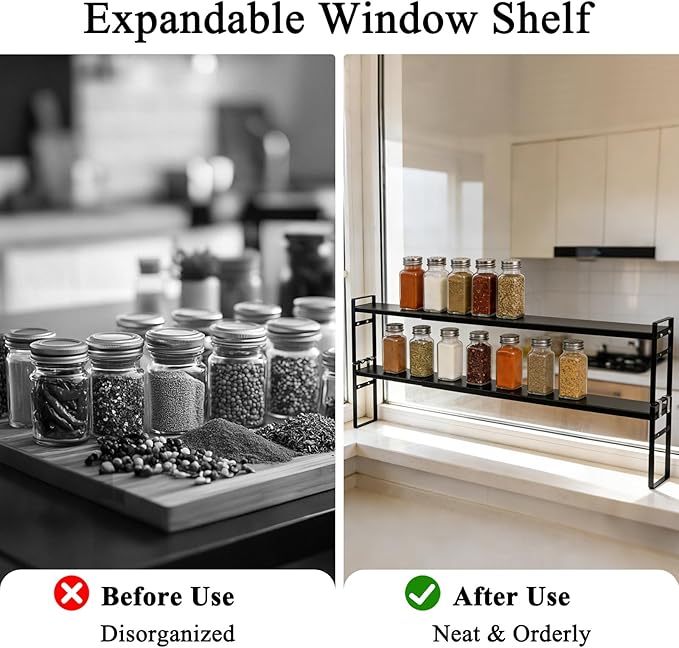 2pcs Expandable Window Sill Plant Shelf, Narrow Expandable Window Shelf for Plants Kitchen Sink Organizer Stackable Shelves for Kitchen Counter, Windowsill Plants, Bathroom Vanity