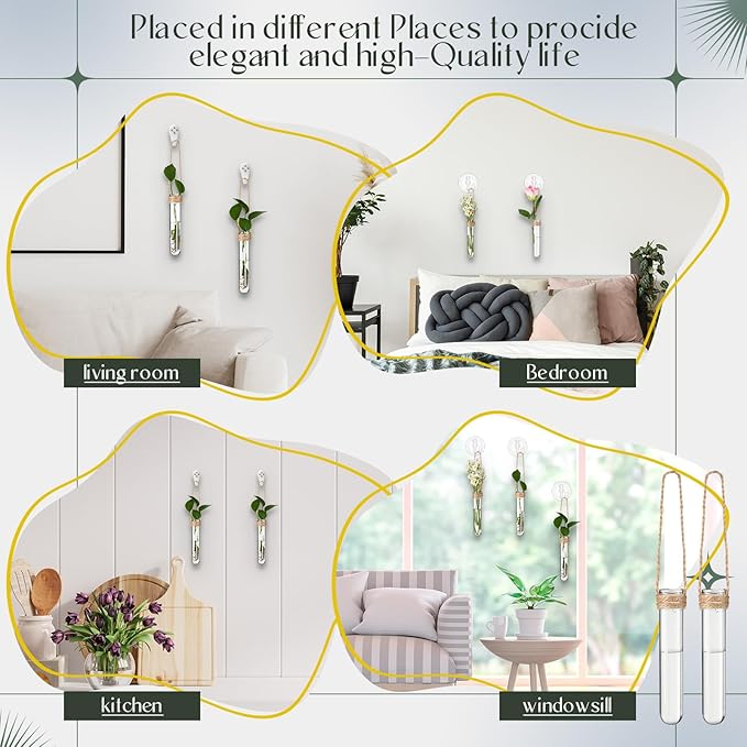 Baderke 9 Pack Clear Window Propagation Stations Plastic Window Planter with Suction Cups & Traceless Nails, Propagated Plant Holders with Bottle Brush, Hanging Vases Terrarium Gift(5")
