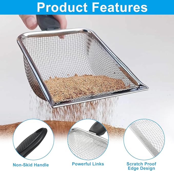 Waziaqoc Gardening Soil Sifter Set of 2, Stainless Steel Sand Compost Sifter 2.8mm and 5mm Mesh Sifter with Black Plastic Handle, Suitable for Sifting Sand, Dirt, Gravel, Compost