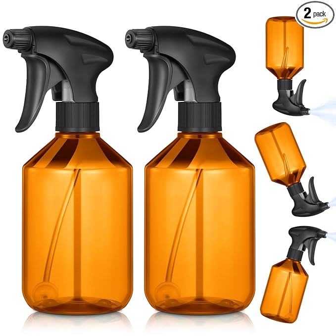 Baderke 2 Pcs Spray Bottle, 16 oz Plastic Spray Bottles for Cleaning 360° Upside Down Sprayer Bottles for Cleaning Solutions, Durable Nozzle W/fine Mist and Stream Setting(Brown)