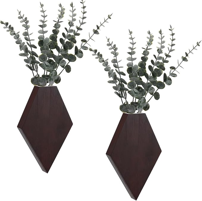 Chunful 2 Pcs Wooden Wall Planter Decor Hanging Faux Plants Greenery Flowers Holder Vase Boxes for Wall Bohemian Farmhouse Room Kitchen Office Indoor Decoration(Brown,9.8 x 6.6 x 1.2 Inches)