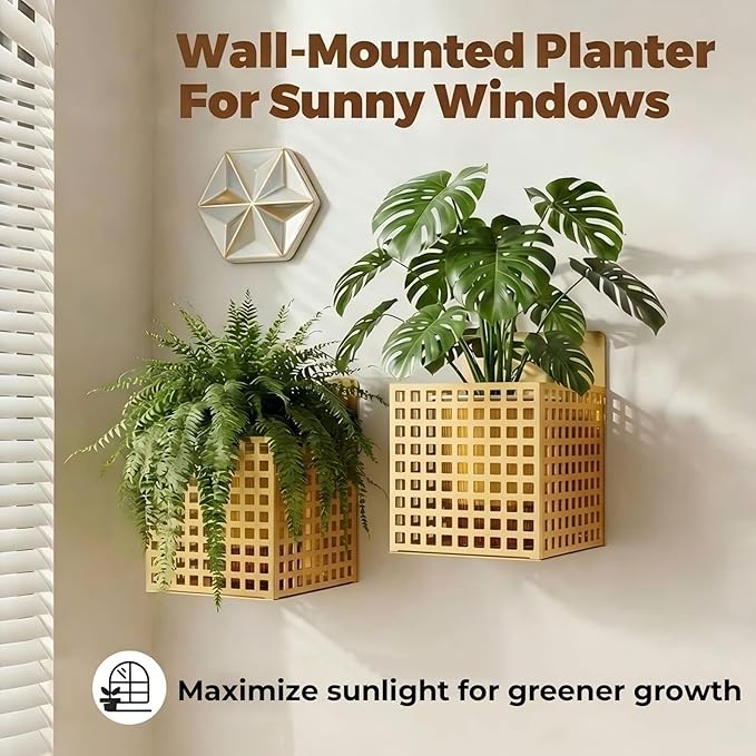 Wall Planters for Indoor Plants, Wall Plant Holder Self-Watering Wall Vase for Live or Faux Plants,Indoor/Outdoor Modern Gold Plant Hangers Indoor, Spirit Level Included