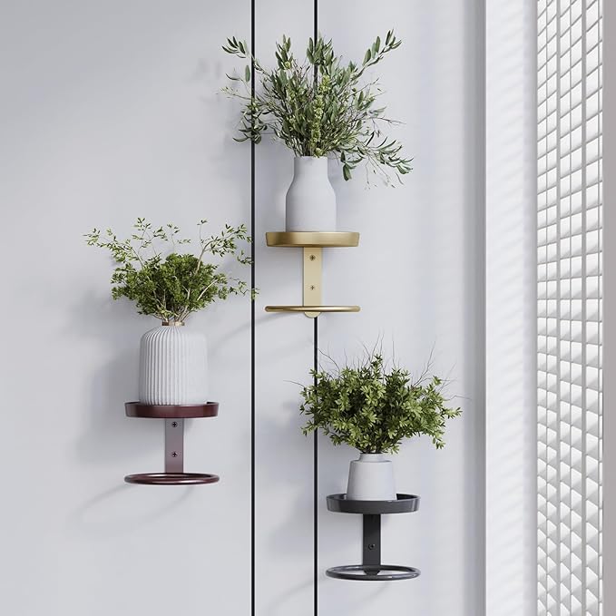 Metal Wall Plant Holder for Indoor Plants, Modern Stylish Wall Decor, Space-Saving Vertical Shelf for Home, Garden & Office 3 Pack Coffee