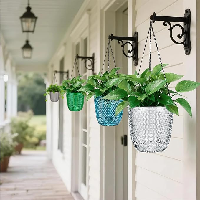 QCQHDU Hanging Planters for Indoor Plants, 2-Pack 7.2 Inch Self Watering Hanging Pots, Plastic Plant Hanger with Drainage Holes and 3 Hooks Chains for Garden Home (Clear)