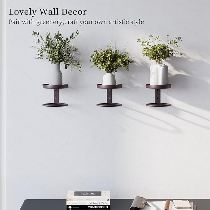 Metal Wall Plant Holder for Indoor Plants, Modern Stylish Wall Decor, Space-Saving Vertical Shelf for Home, Garden & Office 3 Pack Coffee
