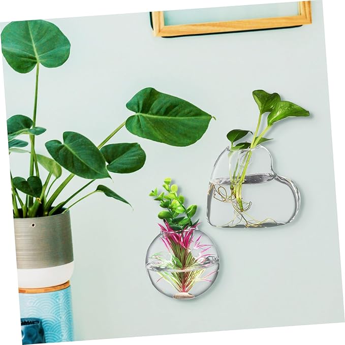 Sosoport 2 Pcs Borosilicate Glass Hanging Planter Vase for Indoor Plants and Fish Bowls Wall Mounted Propagation Station with Easy Installation Hardware Clear Glass Terrarium Pot for Home