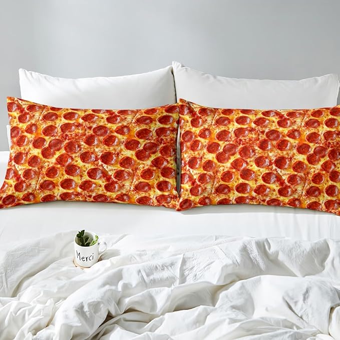 Feelyou Full Bed Sheets Set for Kids Bedroom Decor Pizza Sheet Set Pepperoni Be Print Bedding Set Soft Lightweight Funny Delicious Pizza Theme Bed Cover with Flat Sheet, Fitted Sheet, Pillow Case