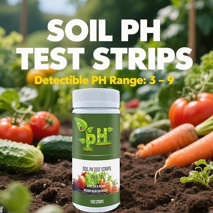 Soil pH Test Kit Soil pH Tester Strips(3-9 Range),100 Strips Test Soil of Garden Lawn Grass Flower Vegetable Compost Indoor and Outdoor Plants