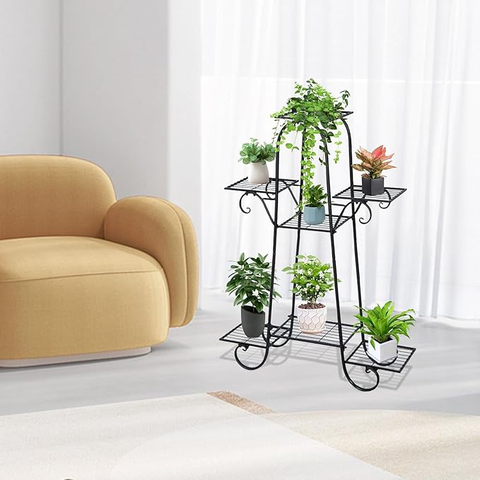 Metal Plant Stand Indoor & Outdoor Wrought Iron Plant Stands Flower Pot Holder Shelf for Multi Plants, Flower Holder Racks for Patio Garden, Living Room, Corner Balcony (7 Tier)