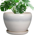 Ceramicfor 10 Inch Ceramic Planter Pot - Large Plant Pot with Drainage Hole and Saucer Round Flower Pot for Indoor Plants, White
