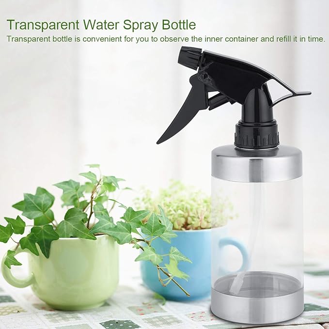 Garosa Fine Mist Spray Bottle 350ml Stainless Steel & Acrylic Water Mister for Indoor Plants Houseplants and Flowers Refillable Plant Misting Bottle