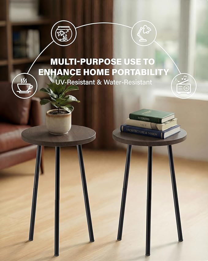 Plant Stand Indoor 2 Pack: Corner Wood 20 Inch Plant Stand Mid Century Modern Decor - Small Round Plant Table for Indoor Plants - Outdoor Plant Holder for Patio Living Room Bathroom Office (Grey Wood)