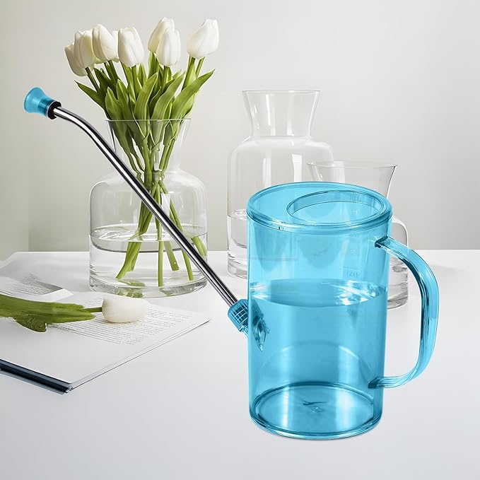 Plastic Watering Can - Small with Long Spout - 1/4 Gallon - 34 Oz - Blue